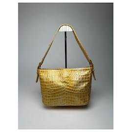 Givenchy-Vintage Givenchy Patent Leather Crocodile emblossed bag golden-Golden