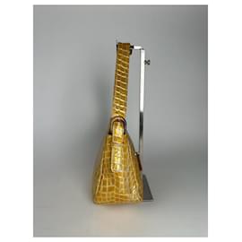 Givenchy-Vintage Givenchy Patent Leather Crocodile emblossed bag golden-Golden
