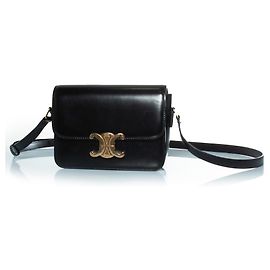 Céline Celine, borsa Teen triomphe in pelle di vitello nera lucida Nero
