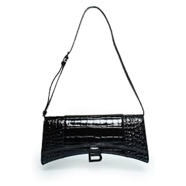 Balenciaga-Balenciaga, Hourglass sling schoulder bag mock croc-Black