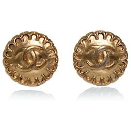 Chanel Ohrringe, runde Coco-Marke 97P vergoldet mit 24k Golden