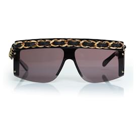 Chanel-Chanel, vintage black chain sunglasses-Black