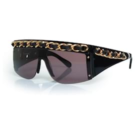 Chanel-Chanel, vintage black chain sunglasses-Black