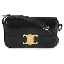 Céline-Black Shiny Calfskin Triomphe Shoulder bag-Black