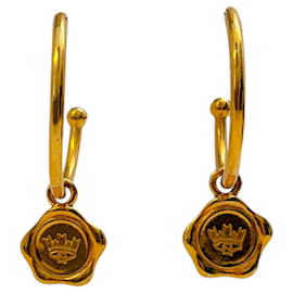 Fendi-Fendi Vintage Gold Plated Hoop Charm Earrings-Golden