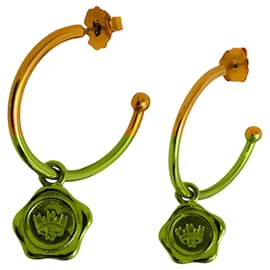 Fendi-Fendi Vintage Gold Plated Hoop Charm Earrings-Golden