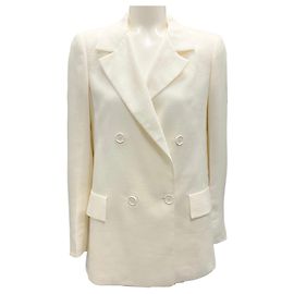 Akris Ivory Double Breasted Linen Blazer Cream