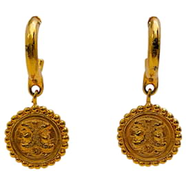 Fendi-Fendi Vintage Gold Plated Coin Drop Earrings-Golden