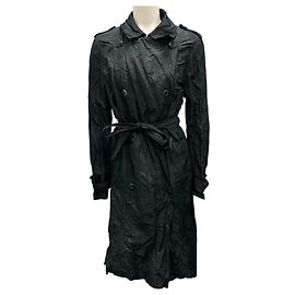 Escada Black Iridescent Cilla Crinkled Belted Trench Coat Black