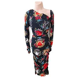 Dolce & Gabbana Sacred Hearts Seidenkleid schwarz One Shoulder Schwarz