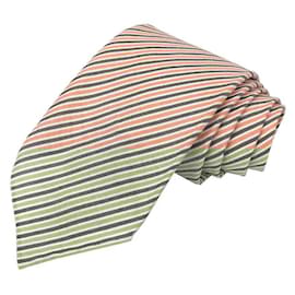 Hermès-Hermes Gray and Orange Striped Cravat-Brown,Orange