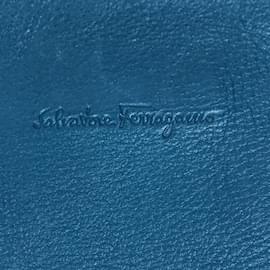 Salvatore Ferragamo-Salvatore Ferragamo Blue Leather Clutch Bag-Blue