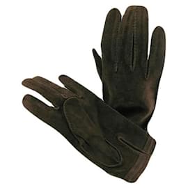 Hermès-Gants courts en daim marron foncé Hermes-Marron foncé