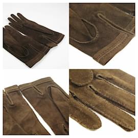 Hermès-Gants courts en daim marron foncé Hermes-Marron foncé