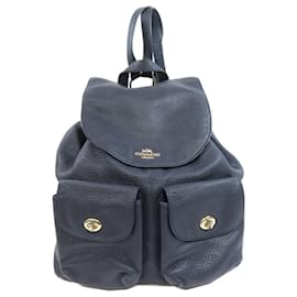 Coach-Coach Leather Backpack-Navy blue