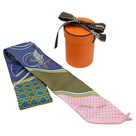 Hermès-Hermes Twilly Scarf - Les Voitures A Transformation-Pink,Blue,Green