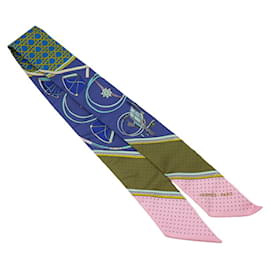 Hermès-Foulard Hermes Twilly - Les Voitures A Transformation-Rose,Bleu,Vert