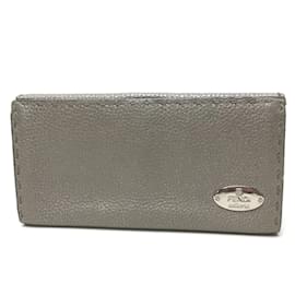 Fendi-Portefeuille long en cuir gris Fendi-Marron