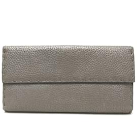 Fendi-Fendi Gray Leather Long Wallet-Brown