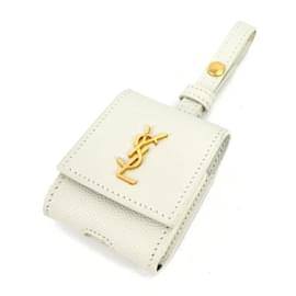 Saint Laurent-Saint Laurent Ivory Leather Belt Holster for AirPods-Cream