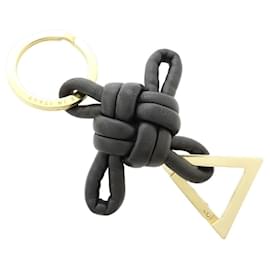 Bottega Veneta-Bottega Veneta Triangle Key Ring in Black Leather-Black
