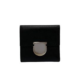 Salvatore Ferragamo Gancini Hardware Leather Bifold Wallet Black