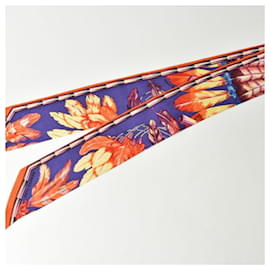 Hermès-Écharpe Twilly en soie Hermes-Orange,Violet