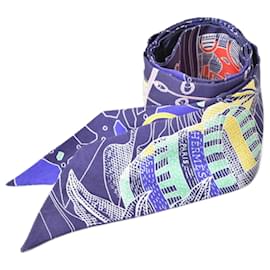 Hermès-Hermes Twilly Scarf in Navy Silk-Navy blue