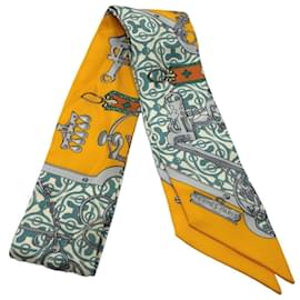 Hermès-Hermes Twilly Scarf in Multicolor Silk-Multiple colors,Green,Orange
