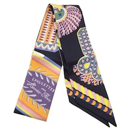 Hermès-Hermes Twilly Scarf in Multicolor Silk-Black,Multiple colors