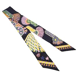 Hermès-Hermes Twilly Scarf in Multicolor Silk-Black,Multiple colors