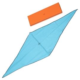Hermès-Hermes Blue Silk and Cashmere Scarf-Blue