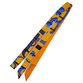Hermès-Hermes Twillon Riding Gear Set Silk Scarf-Blue,Orange
