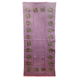 Christian Dior-Christian Dior Dark Brown and Pink Wool Stole-Pink,Dark brown