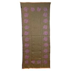 Christian Dior-Christian Dior Dark Brown and Pink Wool Stole-Pink,Dark brown