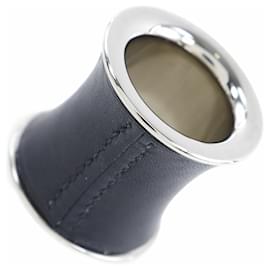 Hermès-Hermes Black Metal Scarf Ring-Black,Silvery