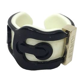 Fendi Ring Belt Motif Plastic Ring Black White Golden