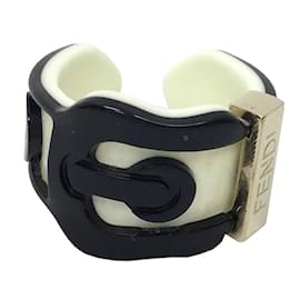 Fendi-Fendi Ring Belt Motif Plastic Ring-Black,White,Golden