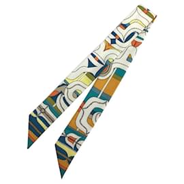 Hermès-Foulard en soie Twilly Hermes-Blanc,Bleu,Orange