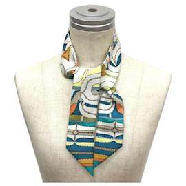 Hermès-Foulard en soie Twilly Hermes-Blanc,Bleu,Orange