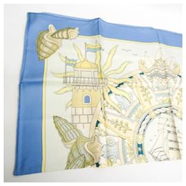 Hermès-Carré 90 L AIR MARIN en soie pour femmes de Hermes-Bleu,Multicolore,Jaune