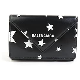 Balenciaga-Portefeuille Tri-fold Balenciaga en cuir noir et blanc-Noir,Blanc