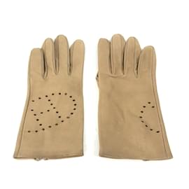 Hermès-Gants en cuir beige Hermes chauds-Beige