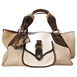 Céline-Celine Brown Hemp and Leather Handbag-Brown