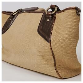 Céline-Celine Brown Hemp and Leather Handbag-Brown