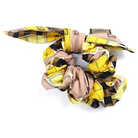 Fendi-Fendi Silk Zucca Ribbon Motif Hair Scrunchies-Brown,Yellow