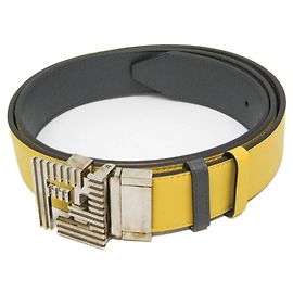 Fendi FF Logo Leder Standardgürtel Braun Gelb