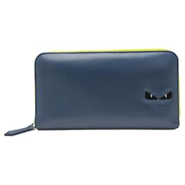 Fendi-Fendi Bugs Eye Leather Long Wallet-Yellow,Navy blue