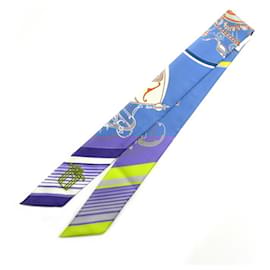 Hermès-Hermes Twilly Sticker EX-LIBRIS Scarf Muffler-Blue