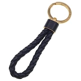 Bottega Veneta-Bottega Veneta Dark Navy Leather Keyring-Golden,Navy blue